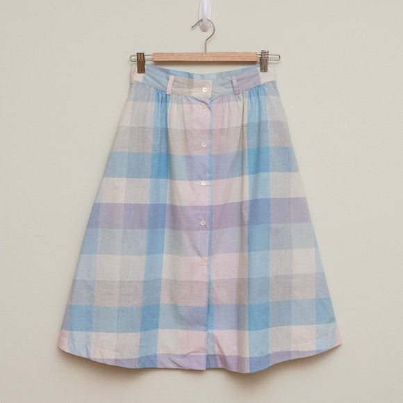 MAISON KITSUNE A-Line Plaid Skirt - Blue and Pink - Picture 1 of 6